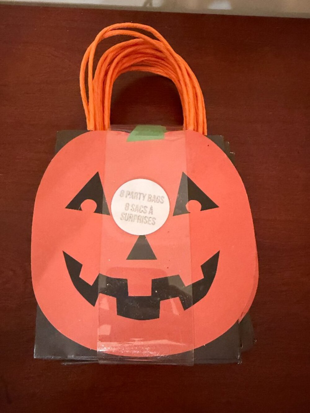Halloween Pumpkin Party Favor Treat Candy Bags with Handles 8ct